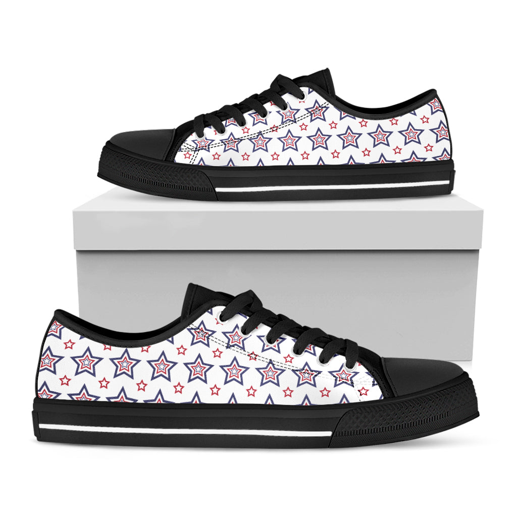 4th of July USA Star Pattern Print Black Low Top Shoes