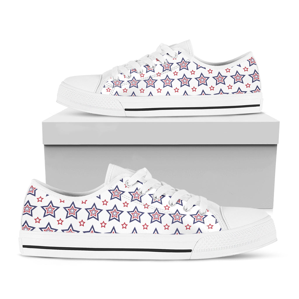 4th of July USA Star Pattern Print White Low Top Shoes