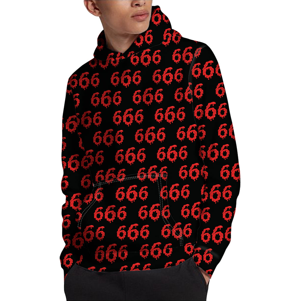 666 Satan Pattern Print Pullover Hoodie