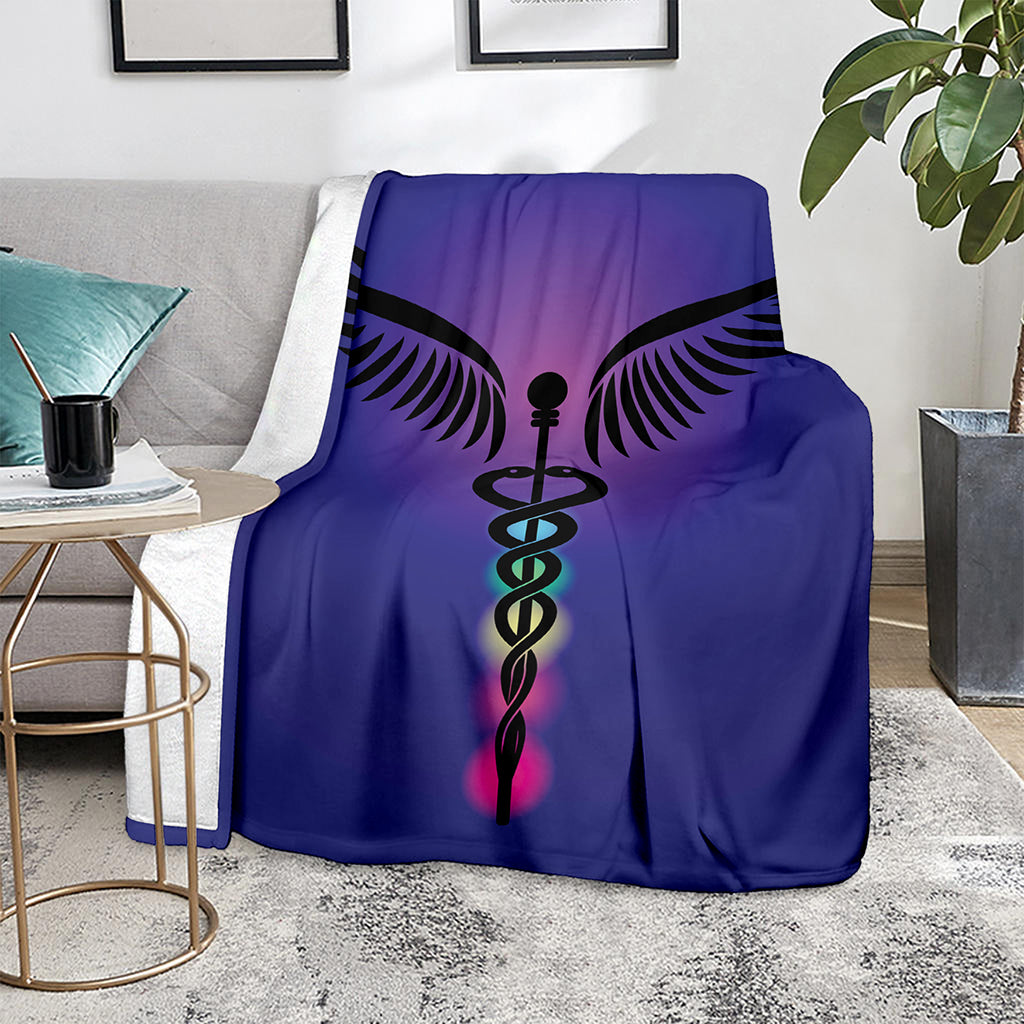 7 Chakras Caduceus Print Blanket