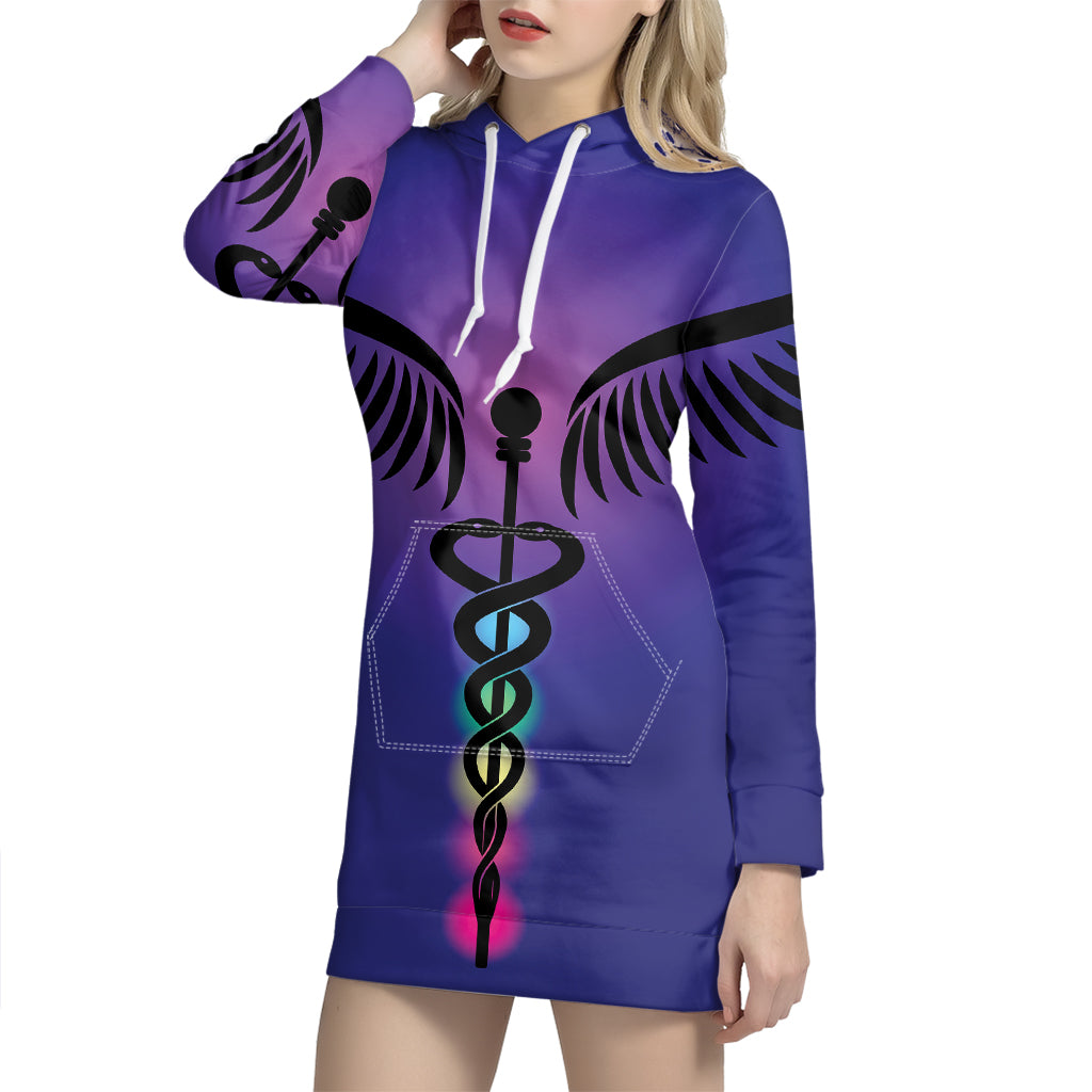 7 Chakras Caduceus Print Pullover Hoodie Dress