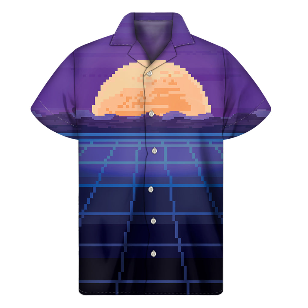 8-Bit Pixel Digital Landscape Print Men's Short Sleeve Shirt