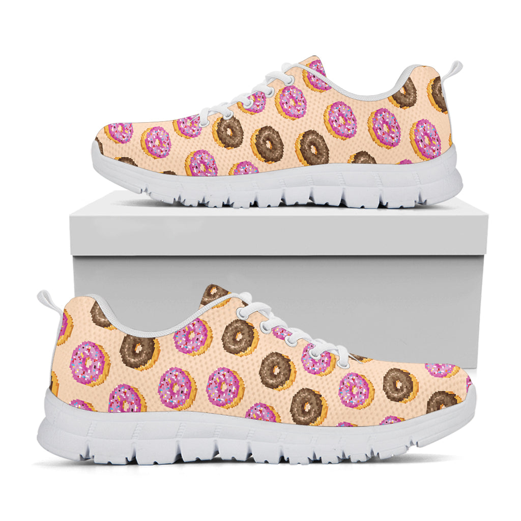 8-Bit Pixel Donut Print White Sneakers