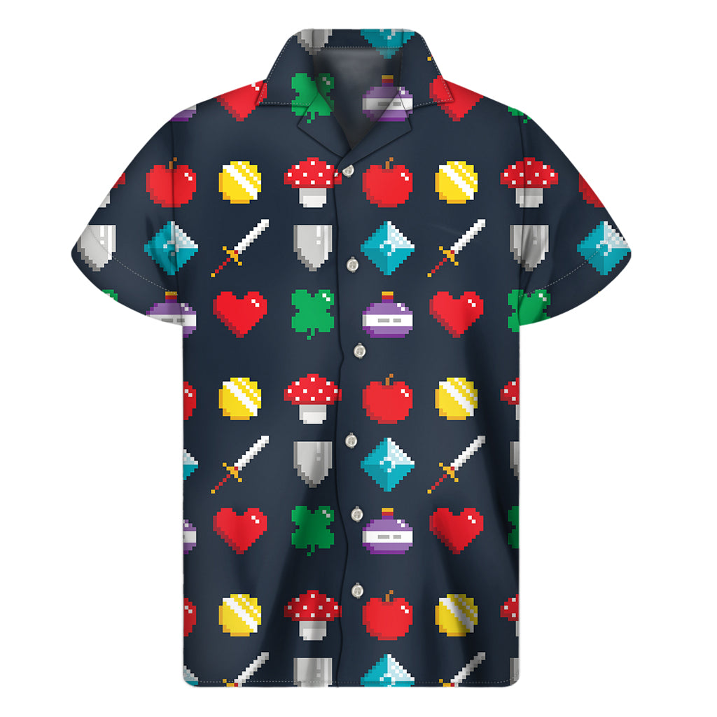 8-Bit Pixel Game Items Print Men's Short Sleeve Shirt