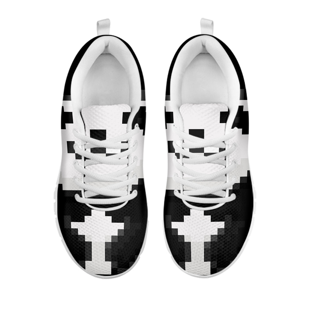 8-Bit Pixel Panda Print White Sneakers