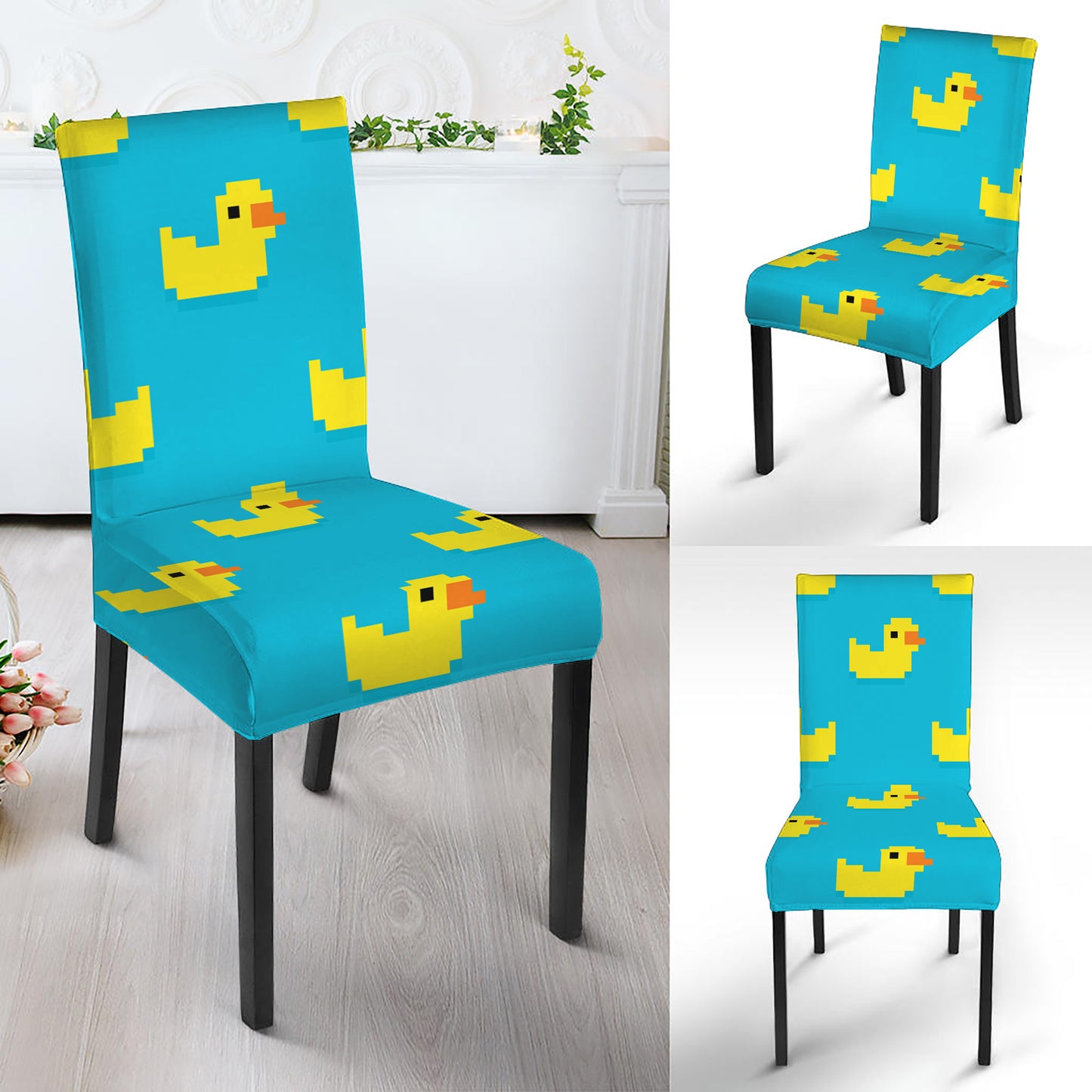 8-Bit Rubber Duck Pattern Print Dining Chair Slipcover