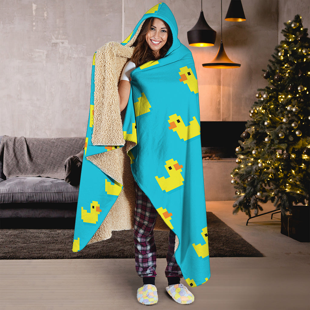 8-Bit Rubber Duck Pattern Print Hooded Blanket