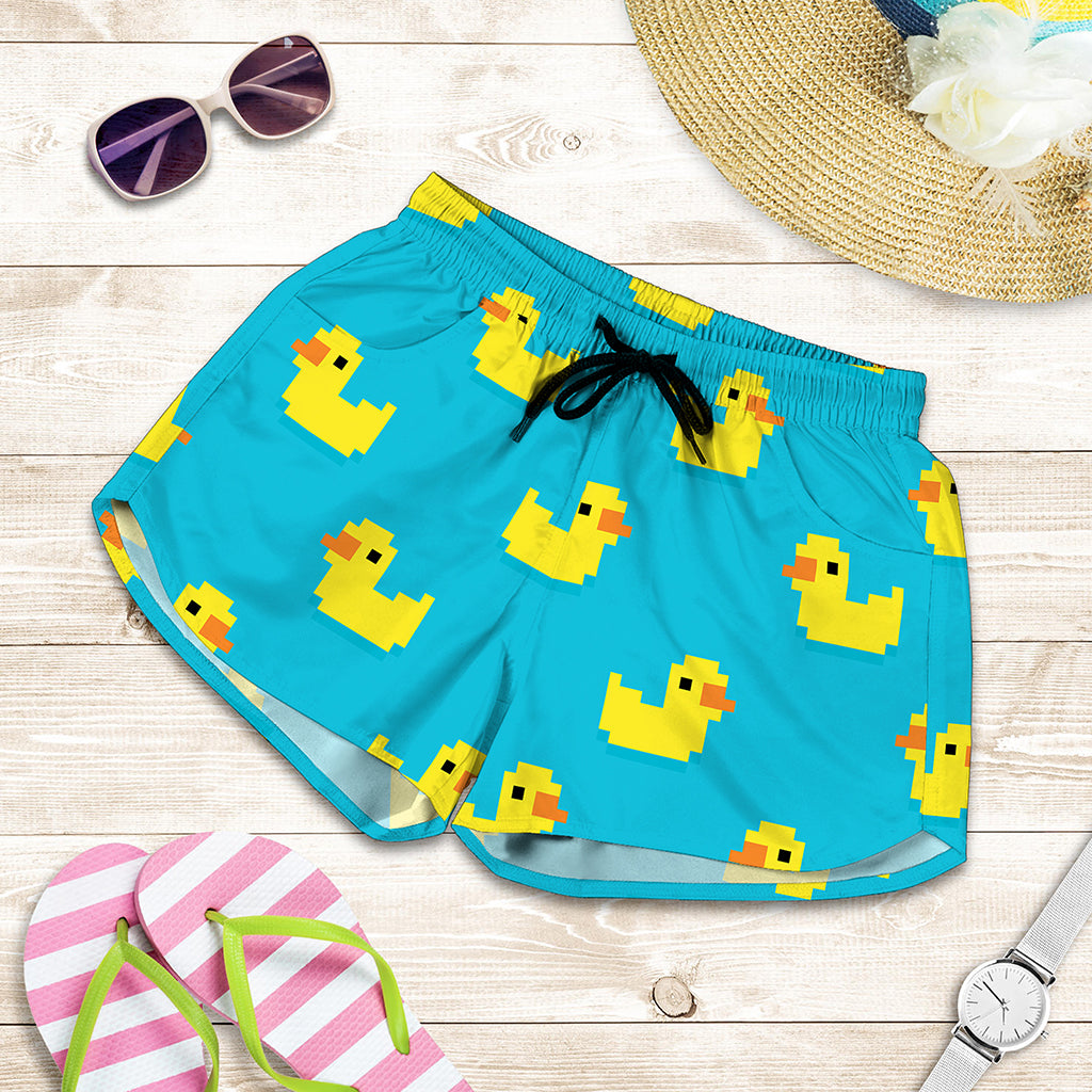 8-Bit Rubber Duck Pattern Print Women's Shorts