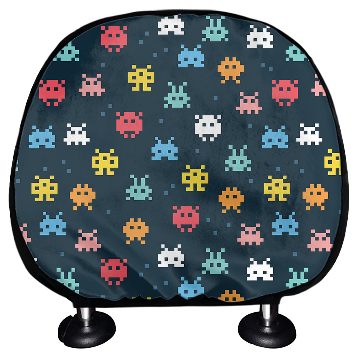 8-Bit Video Game Monsters Pattern Print Car Headrest Covers