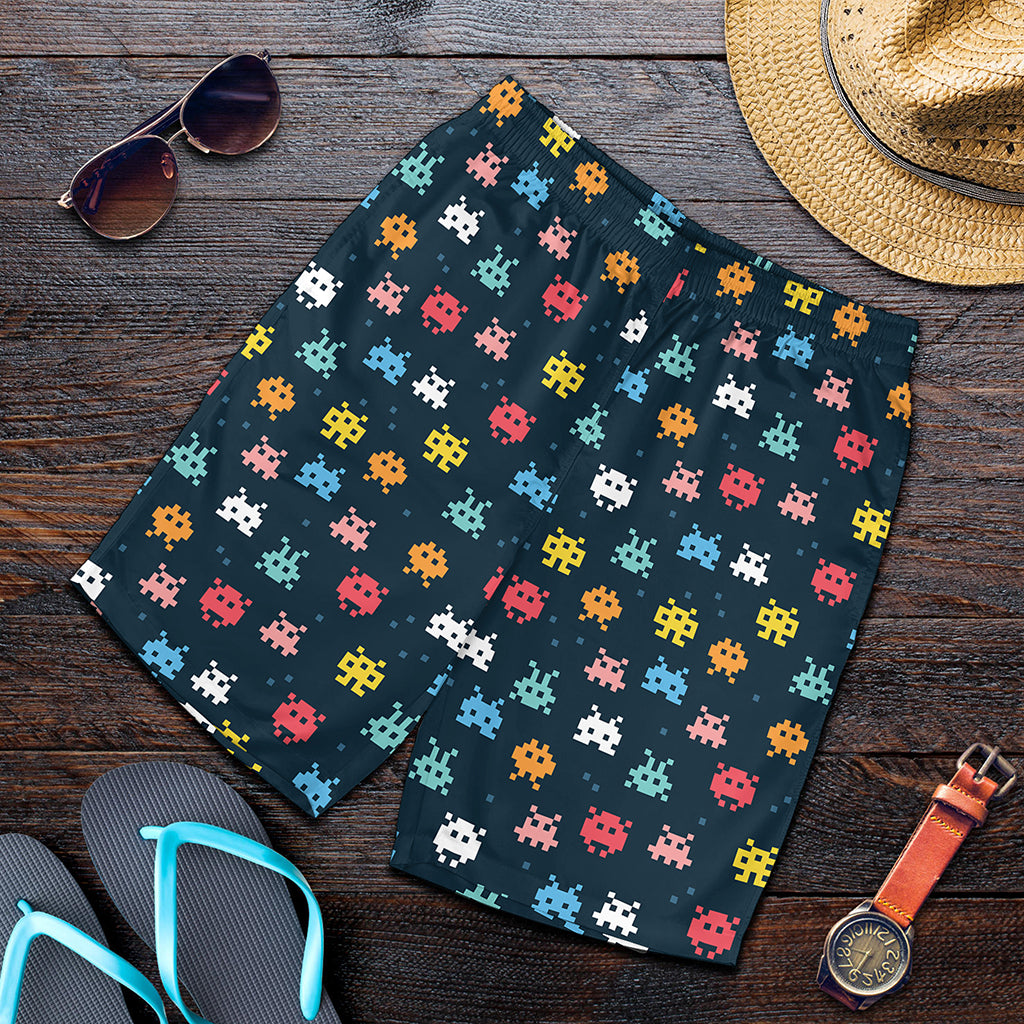 8-Bit Video Game Monsters Pattern Print Men's Shorts