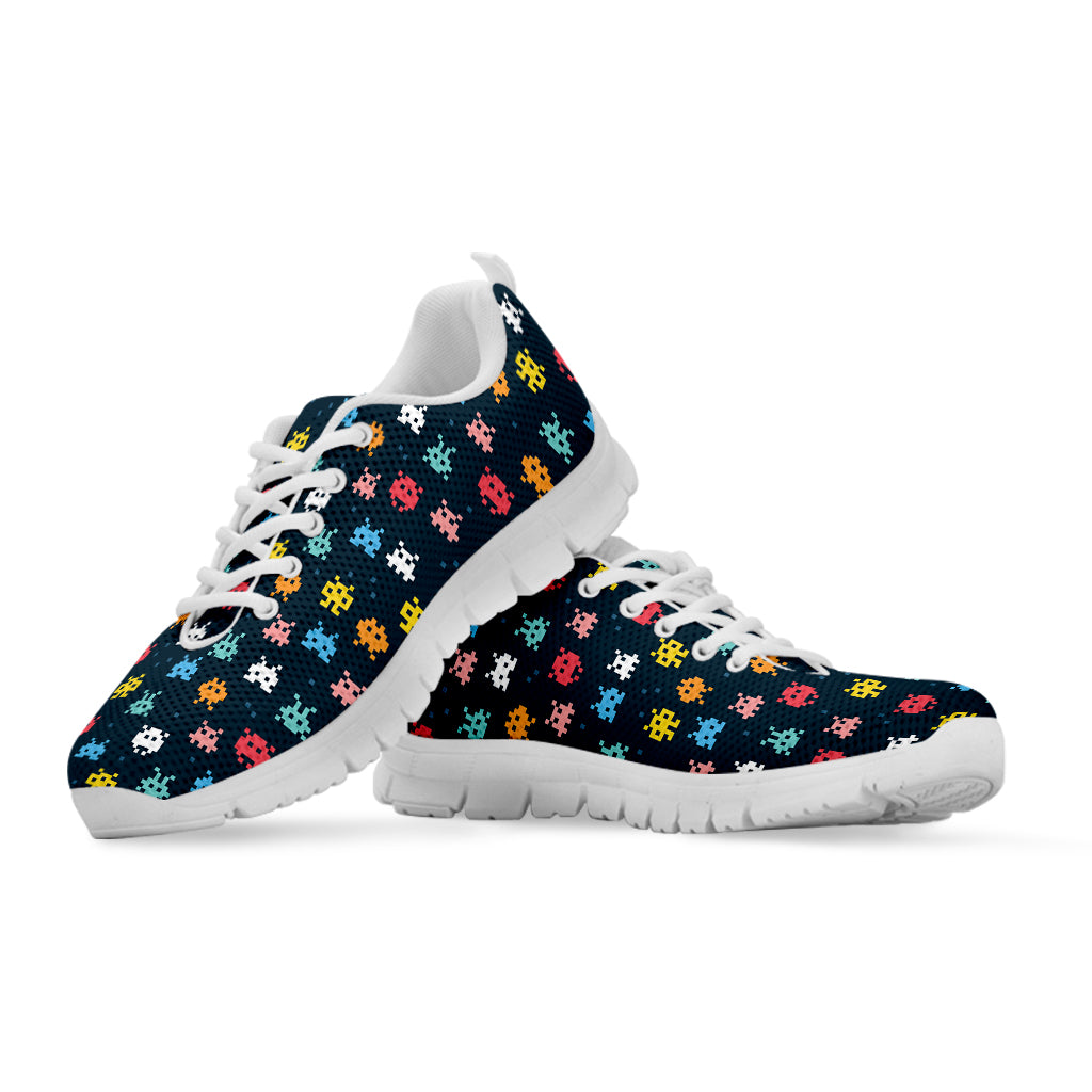 8-Bit Video Game Monsters Pattern Print White Sneakers
