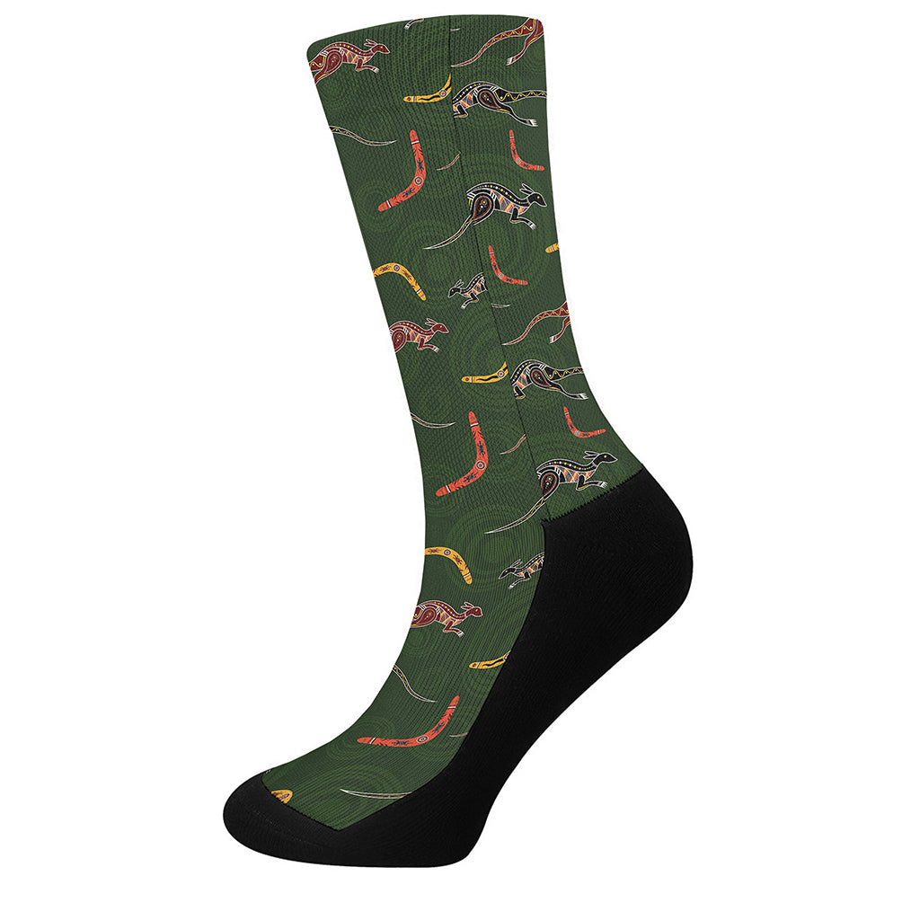 Aboriginal Boomerang And Kangaroo Print Crew Socks
