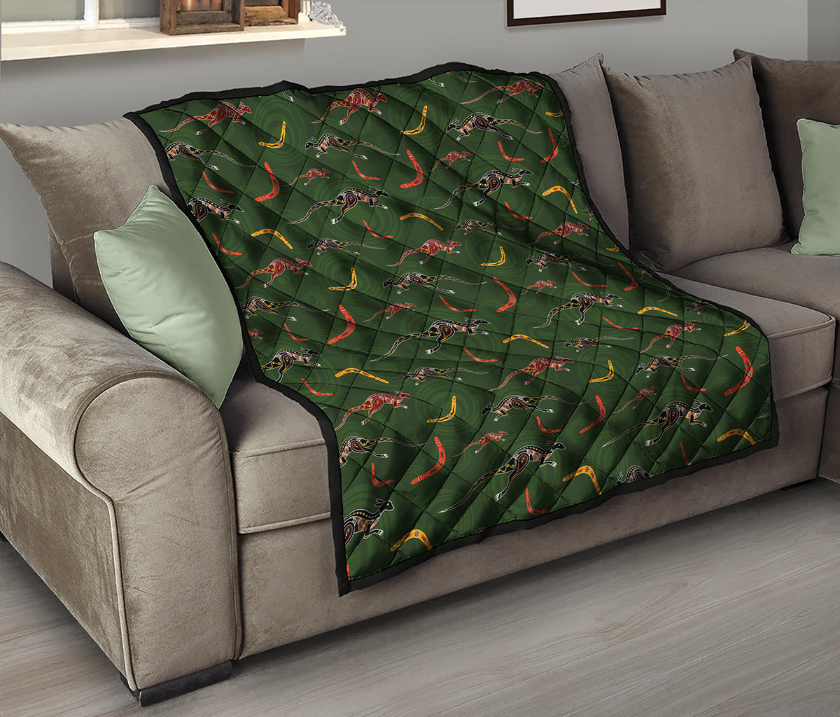 Aboriginal Boomerang And Kangaroo Print Quilt