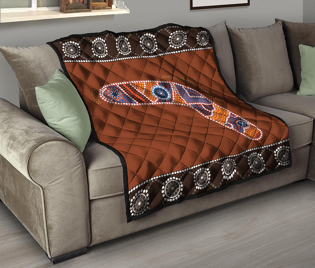 Aboriginal Dot Boomerang Print Quilt