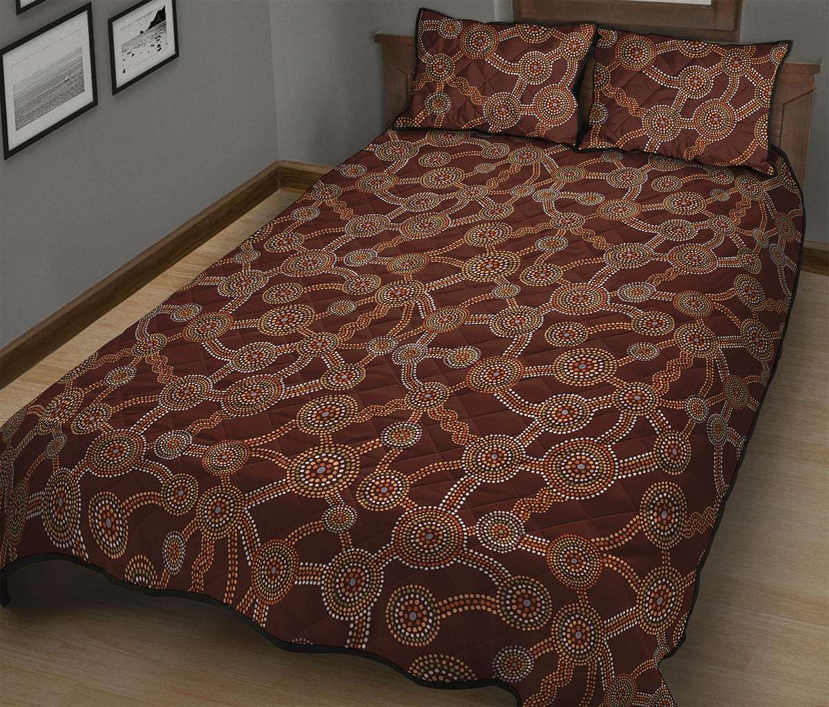 Aboriginal Indigenous Dot Pattern Print Quilt Bed Set