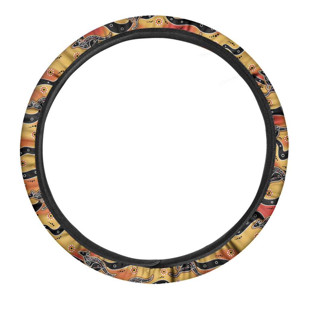 Aboriginal Kangaroo Pattern Print Car Steering Wheel Cover