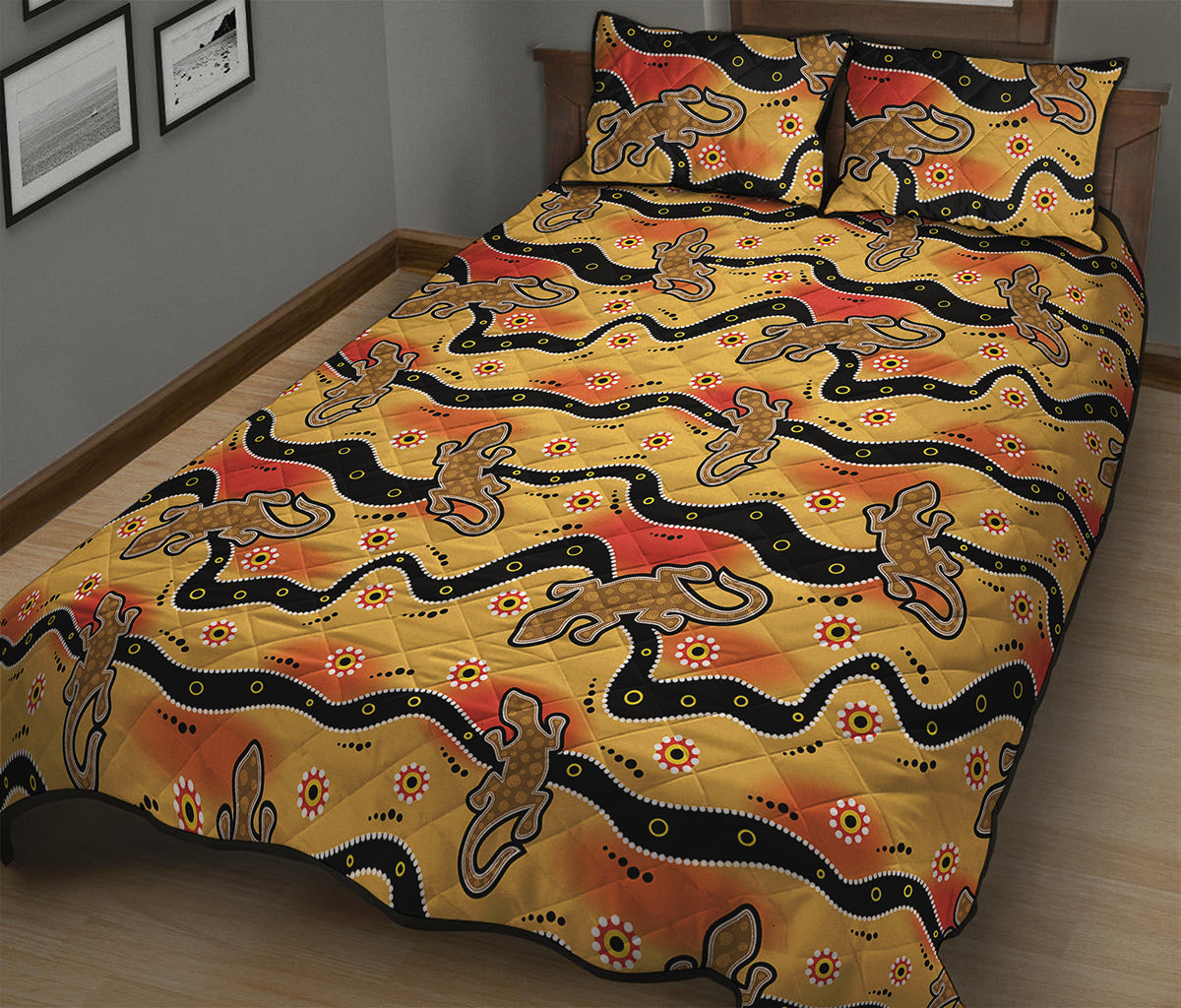 Aboriginal Lizard Pattern Print Quilt Bed Set