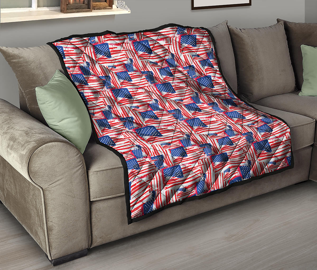 Abstract American Flag Print Quilt