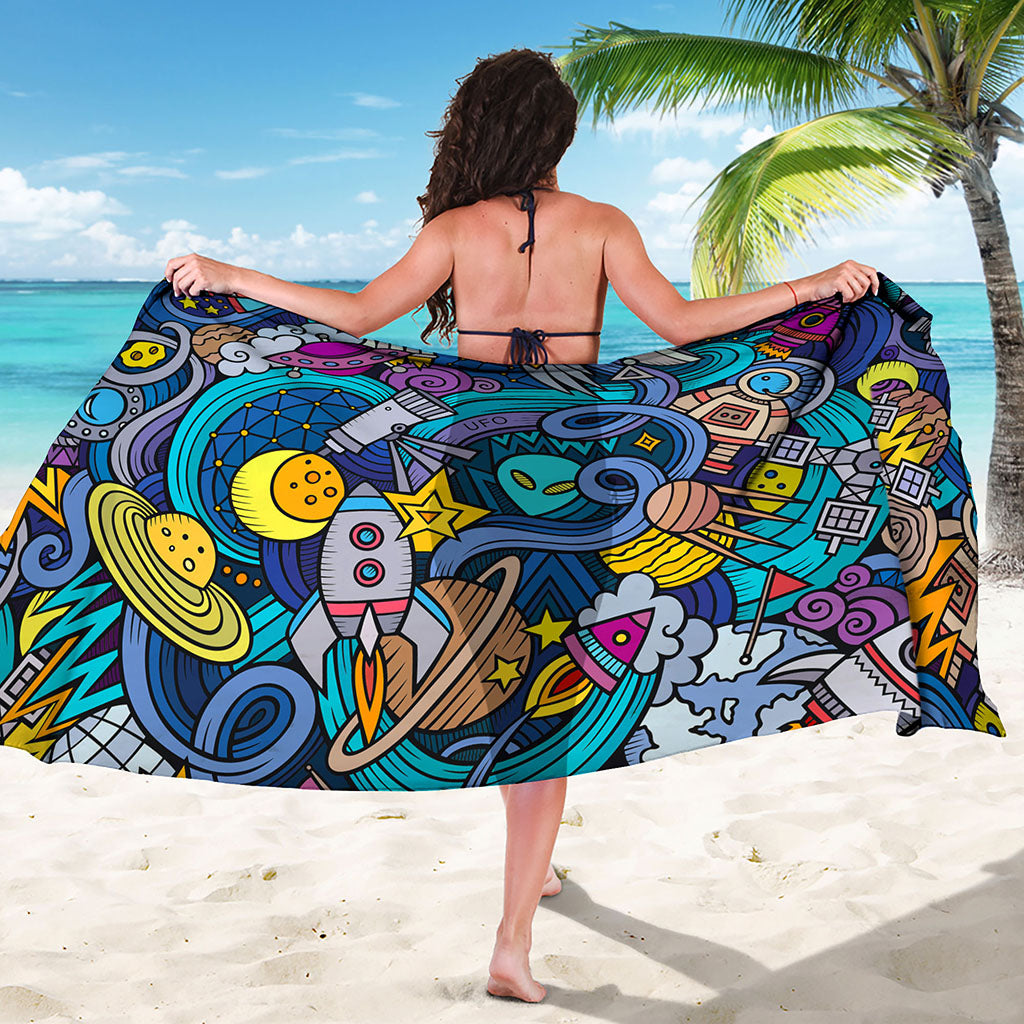 Abstract Cartoon Galaxy Space Print Beach Sarong Wrap