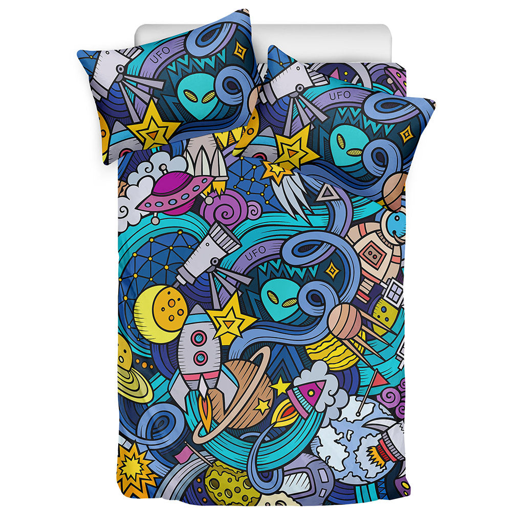 Abstract Cartoon Galaxy Space Print Duvet Cover Bedding Set