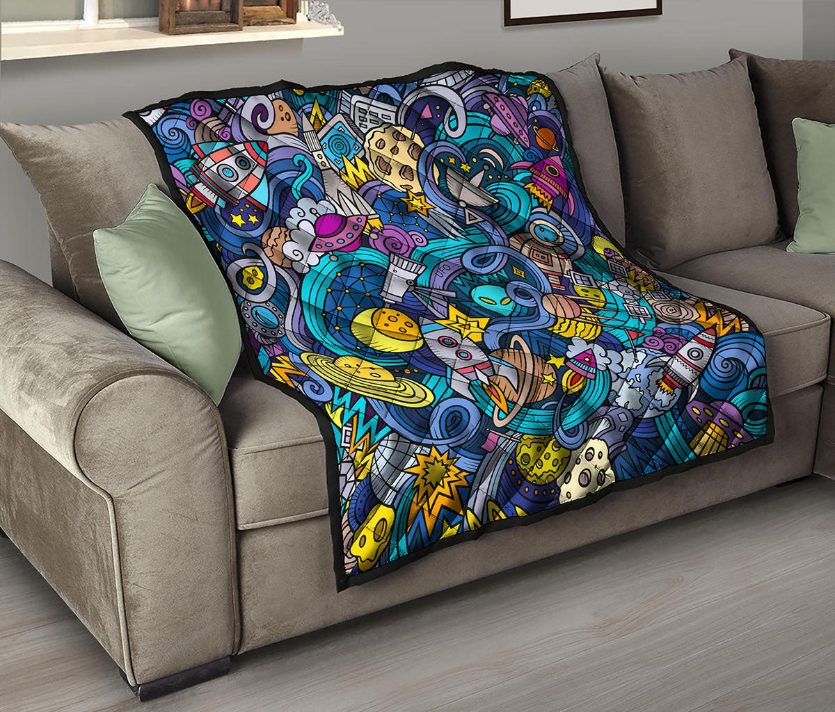 Abstract Cartoon Galaxy Space Print Quilt