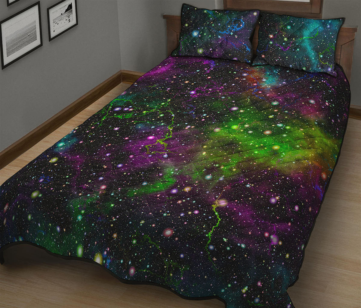 Abstract Dark Galaxy Space Print Quilt Bed Set