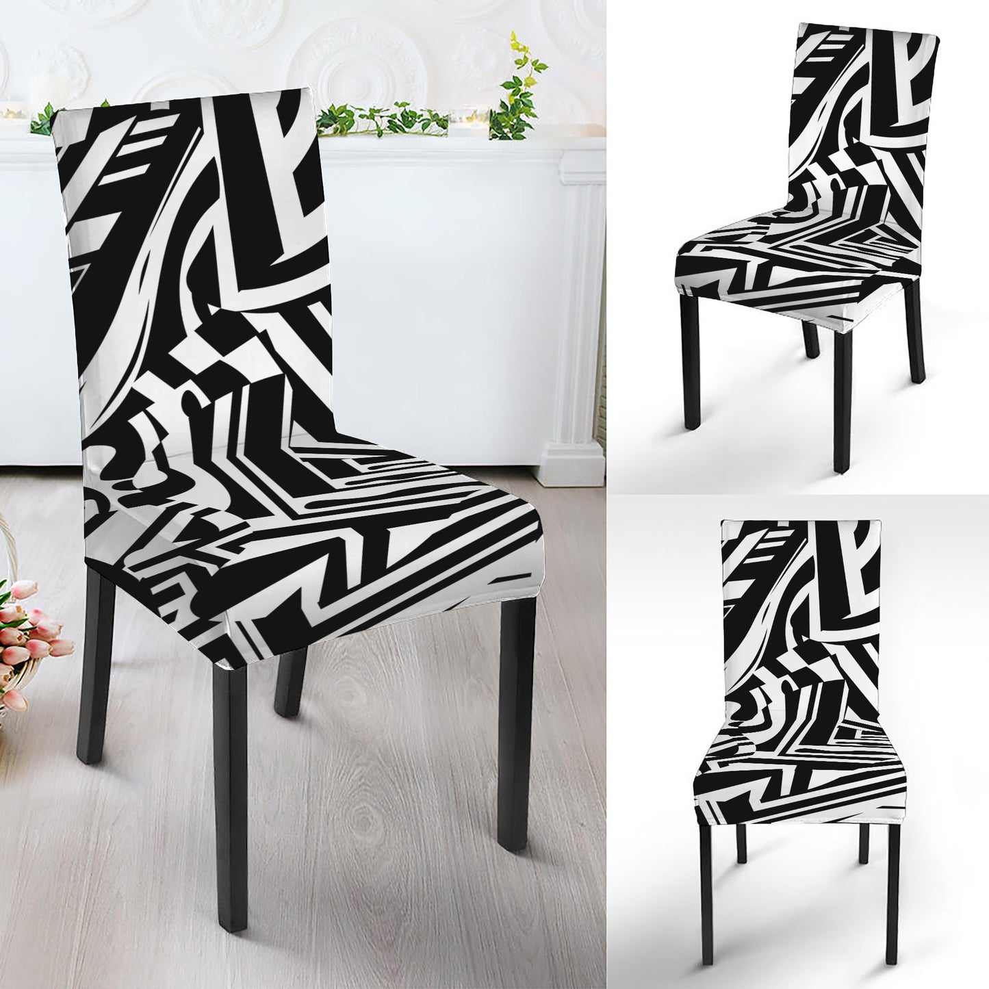 Abstract Dazzle Pattern Print Dining Chair Slipcover