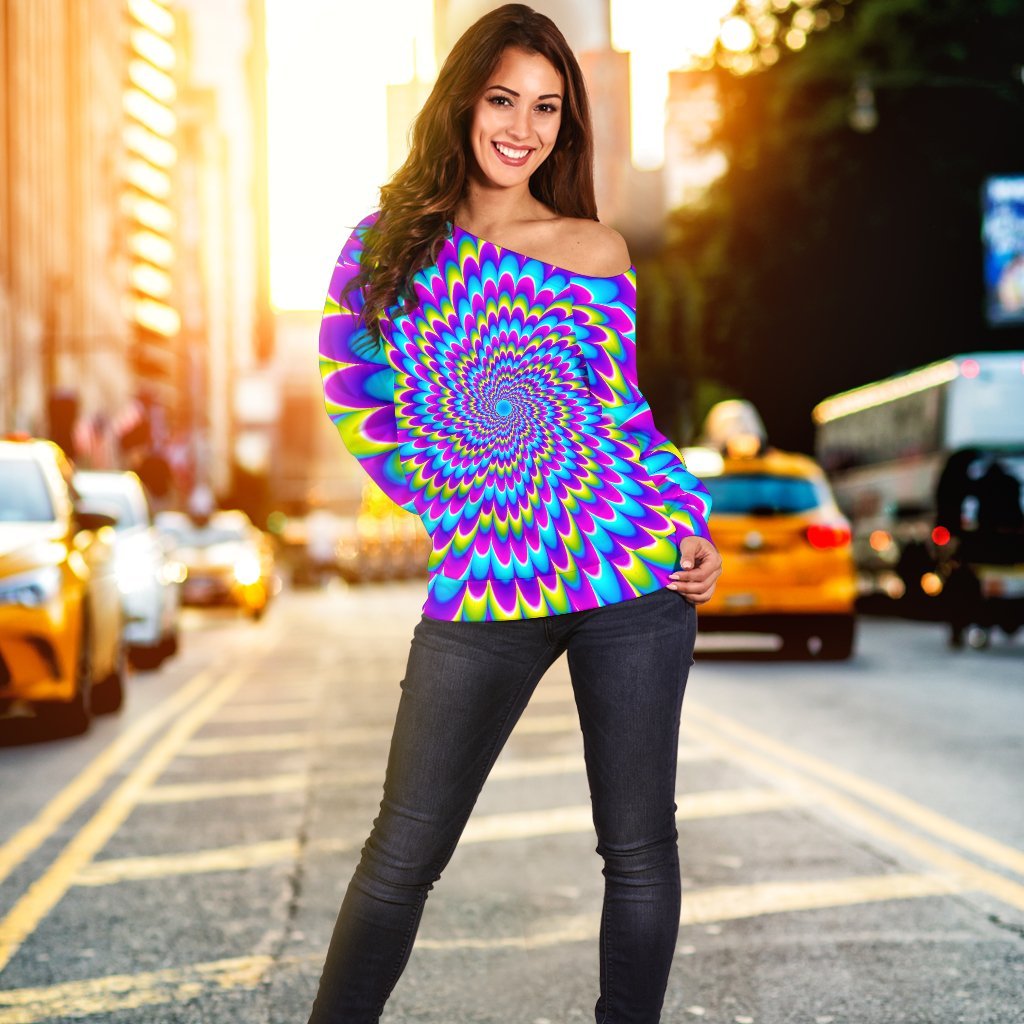 Abstract Dizzy Moving Optical Illusion Off Shoulder Sweatshirt GearFrost