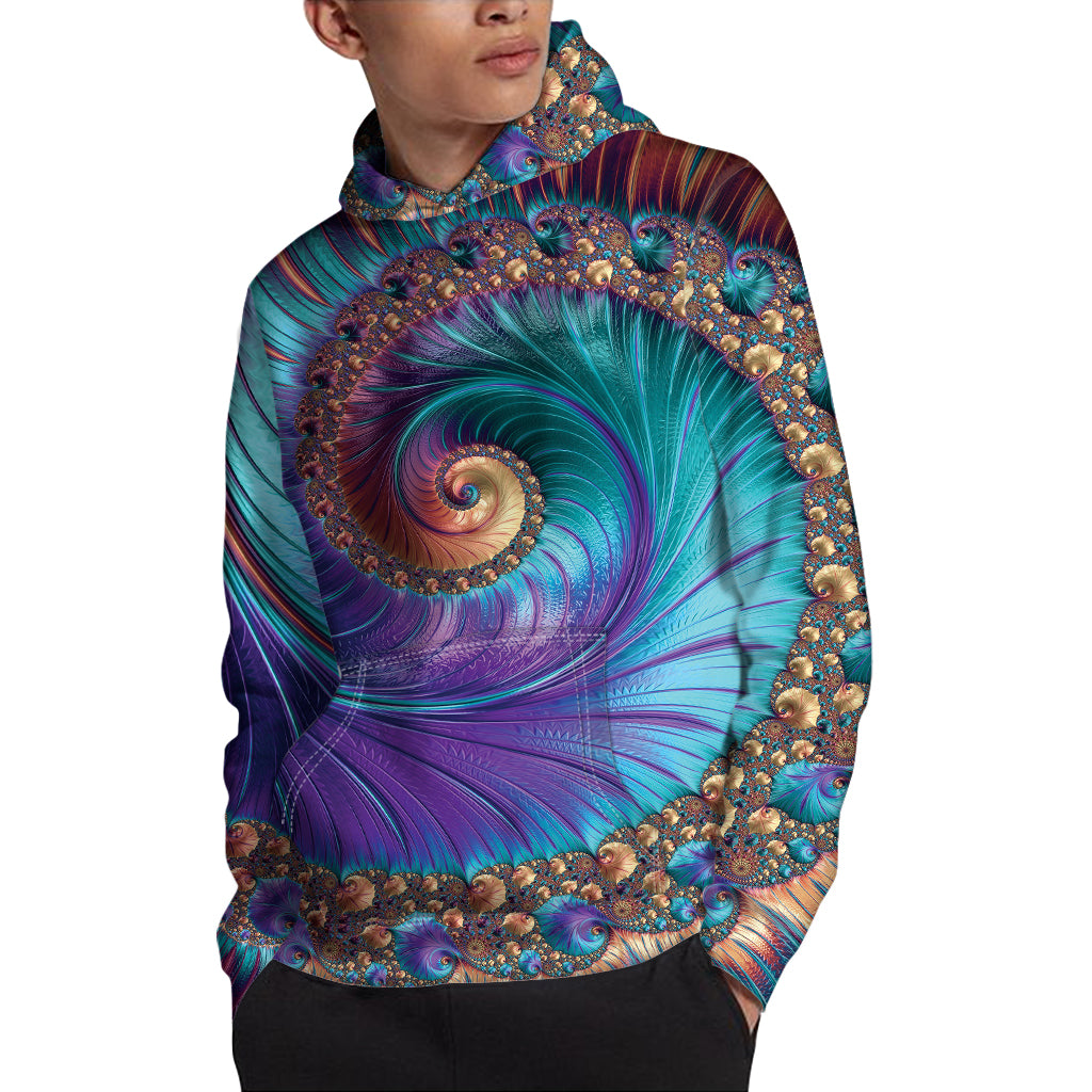 Abstract Fractal Print Pullover Hoodie