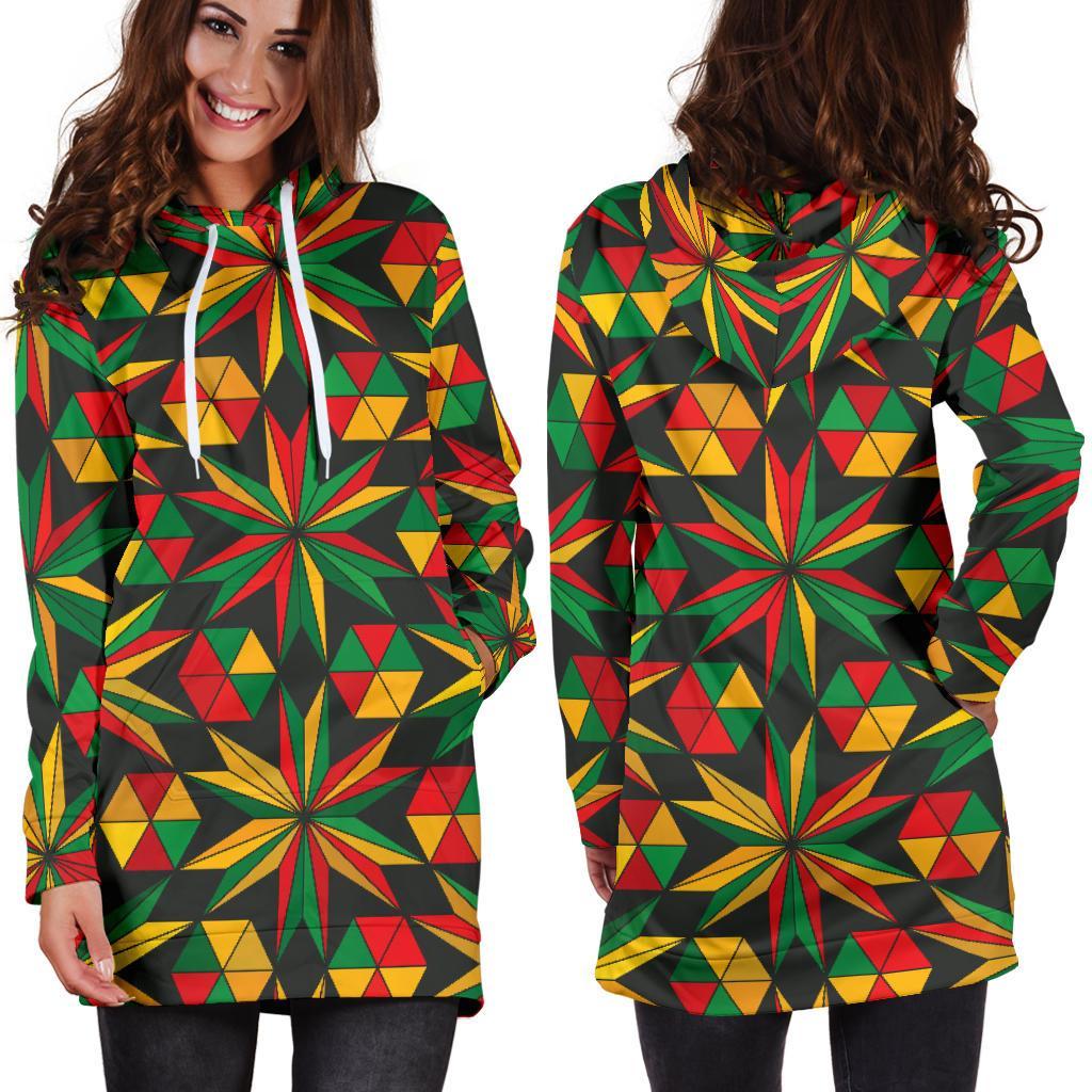 Abstract Geometric Reggae Pattern Print Hoodie Dress GearFrost