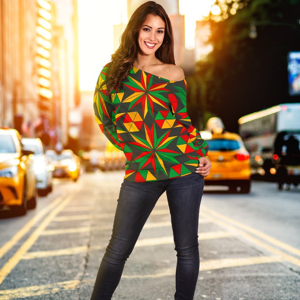 Abstract Geometric Reggae Pattern Print Off Shoulder Sweatshirt GearFrost