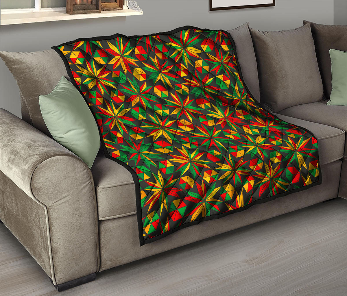 Abstract Geometric Reggae Pattern Print Quilt