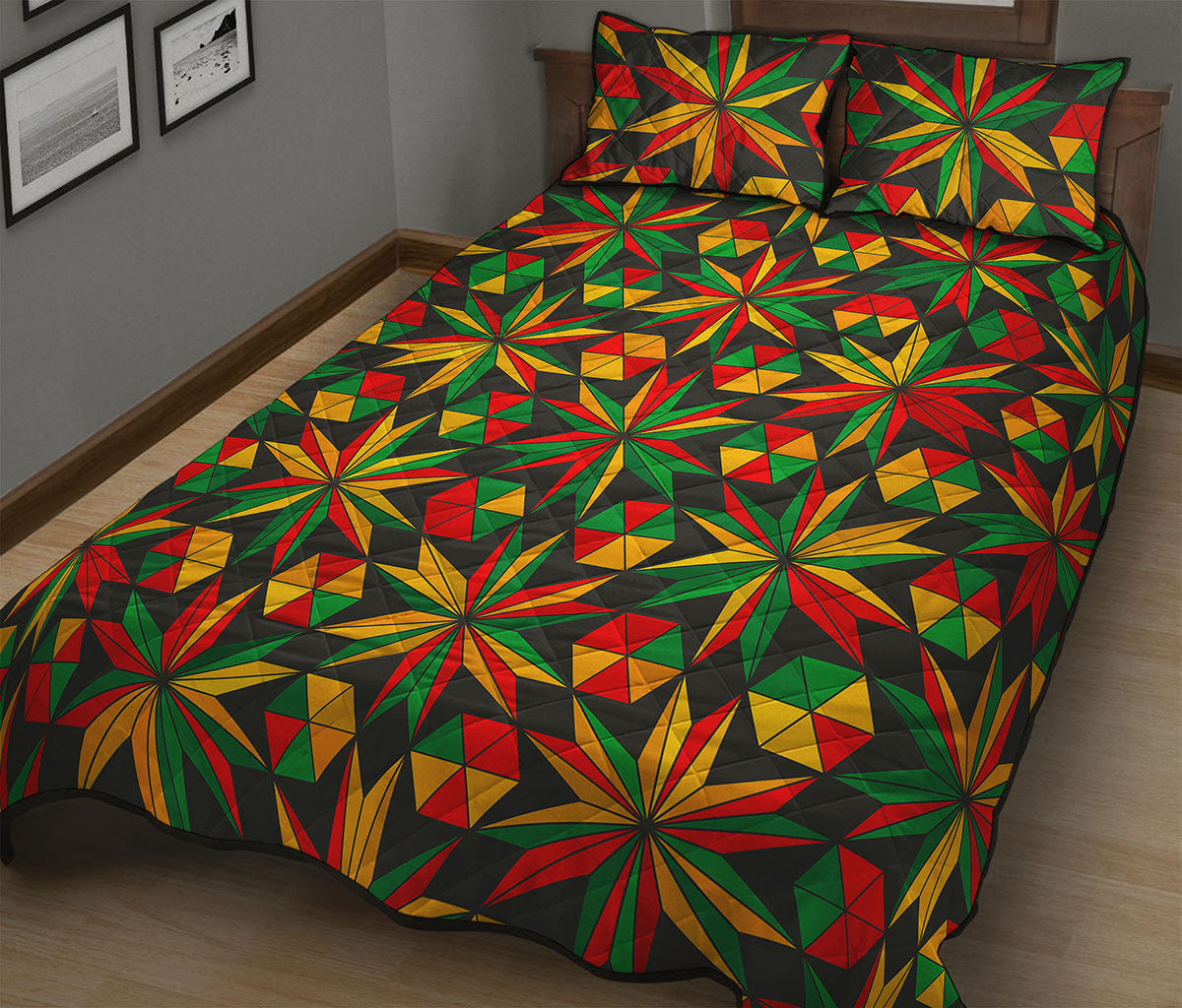 Abstract Geometric Reggae Pattern Print Quilt Bed Set