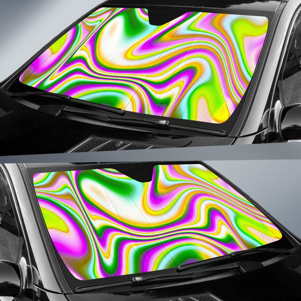 Abstract Holographic Liquid Trippy Print Car Sun Shade GearFrost