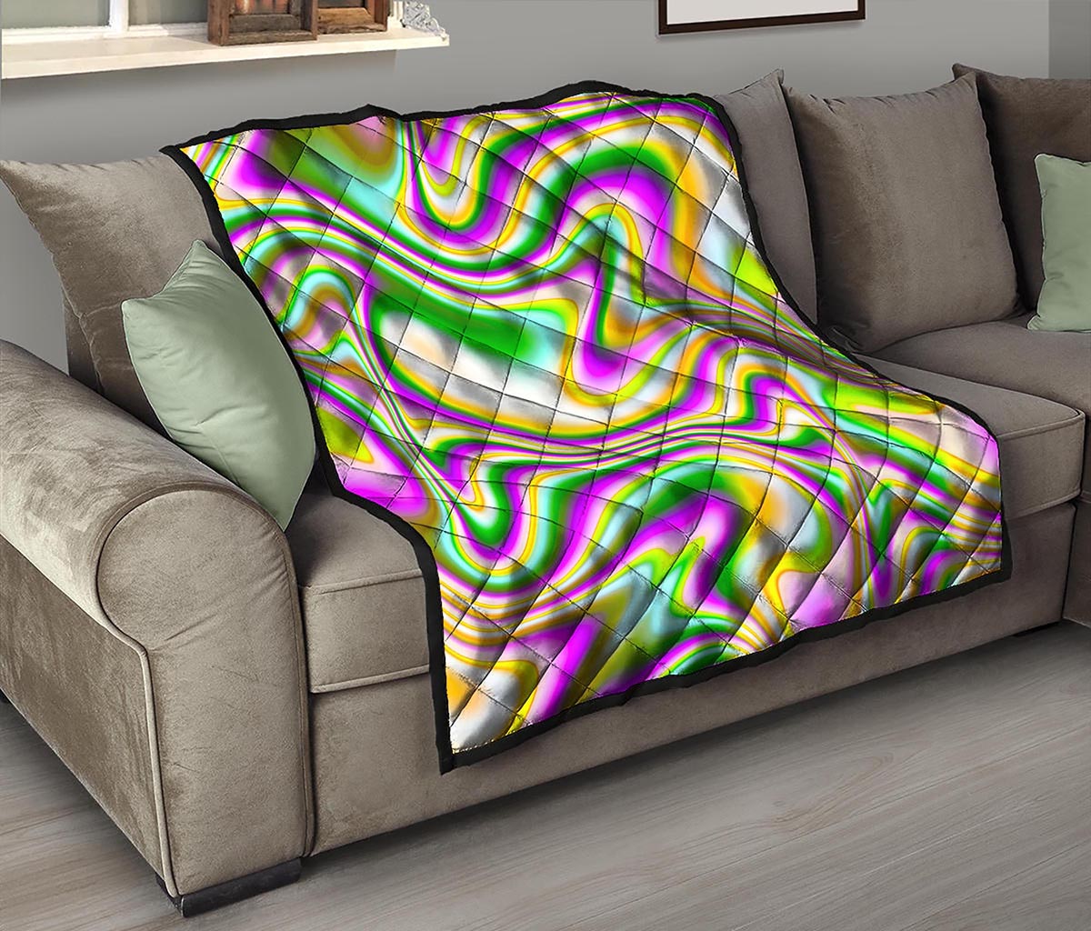 Abstract Holographic Liquid Trippy Print Quilt