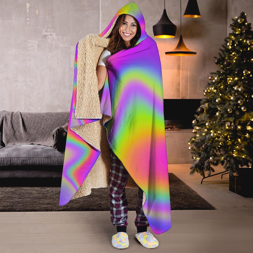 Abstract Holographic Trippy Print Hooded Blanket