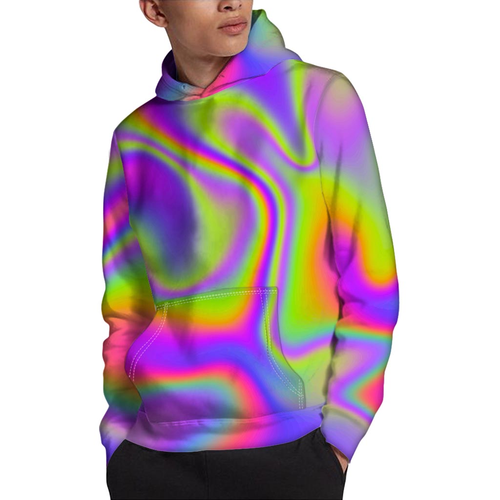 Abstract Holographic Trippy Print Pullover Hoodie
