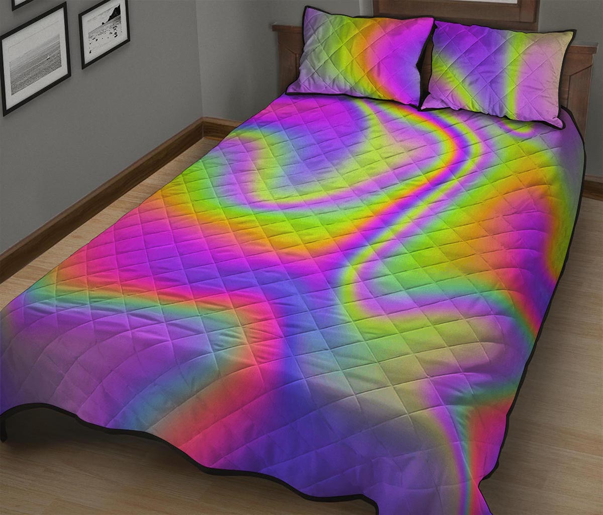 Abstract Holographic Trippy Print Quilt Bed Set
