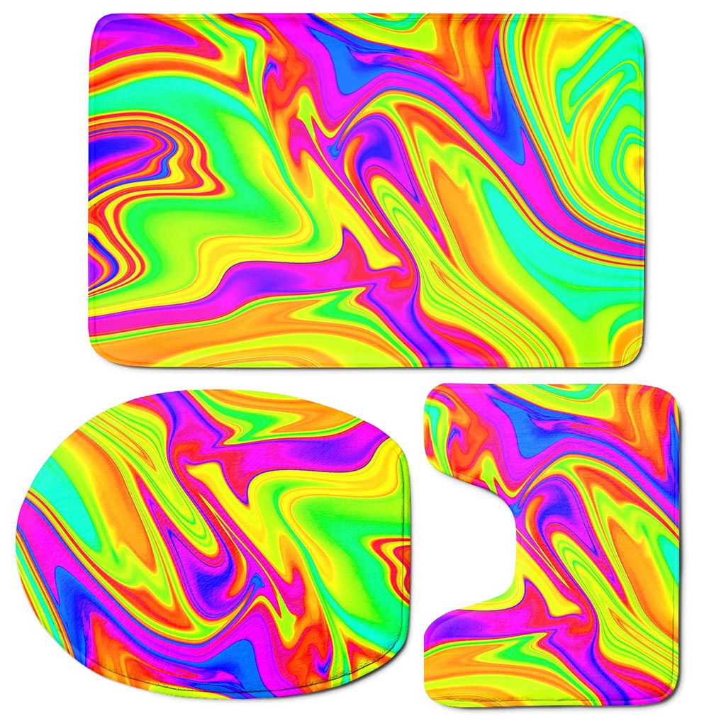 Abstract Liquid Trippy Print 3 Piece Bath Mat Set