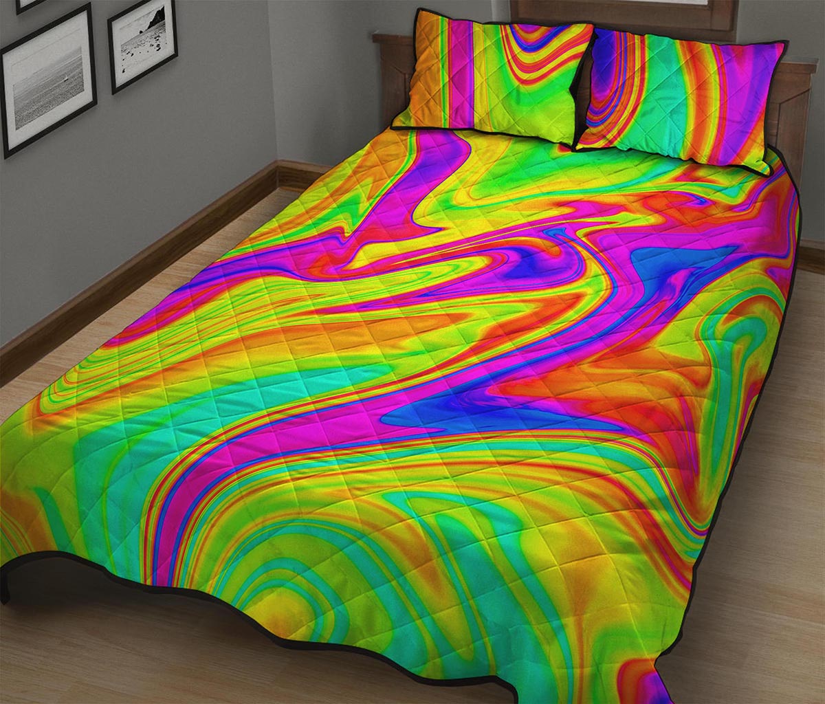 Abstract Liquid Trippy Print Quilt Bed Set