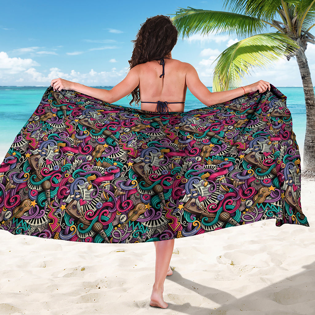 Abstract Music Pattern Print Beach Sarong Wrap