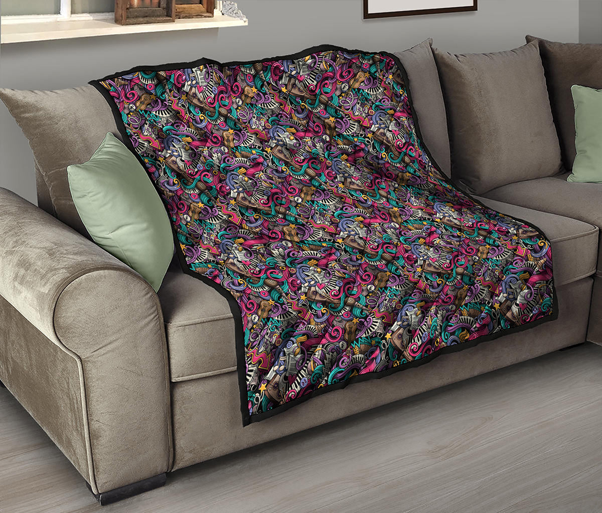 Abstract Music Pattern Print Quilt