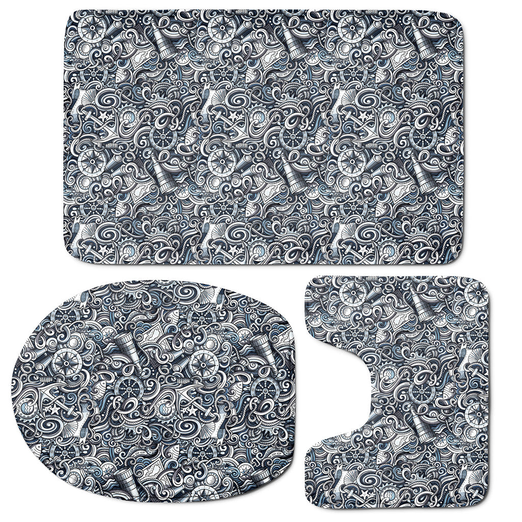 Abstract Nautical Anchor Pattern Print 3 Piece Bath Mat Set