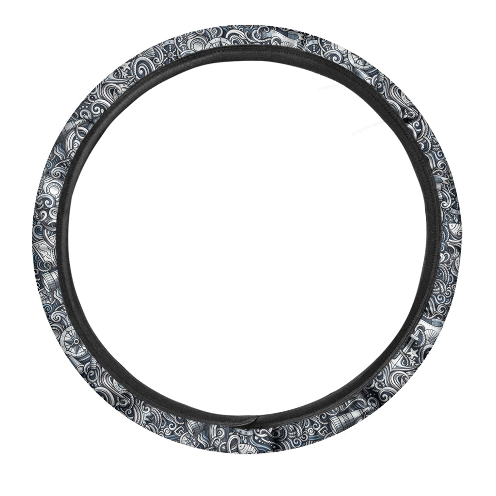 Abstract Nautical Anchor Pattern Print Car Steering Wheel Cover