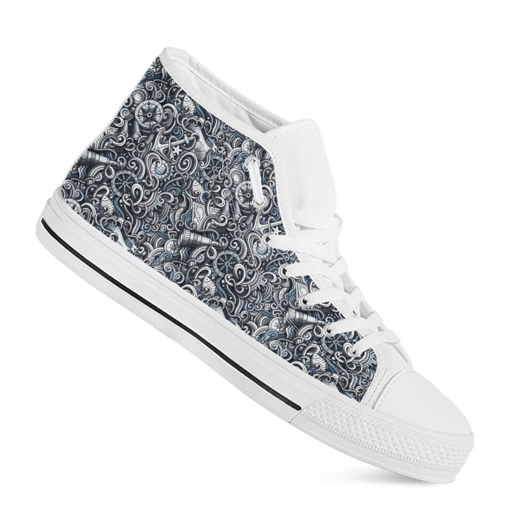 Abstract Nautical Anchor Pattern Print White High Top Shoes