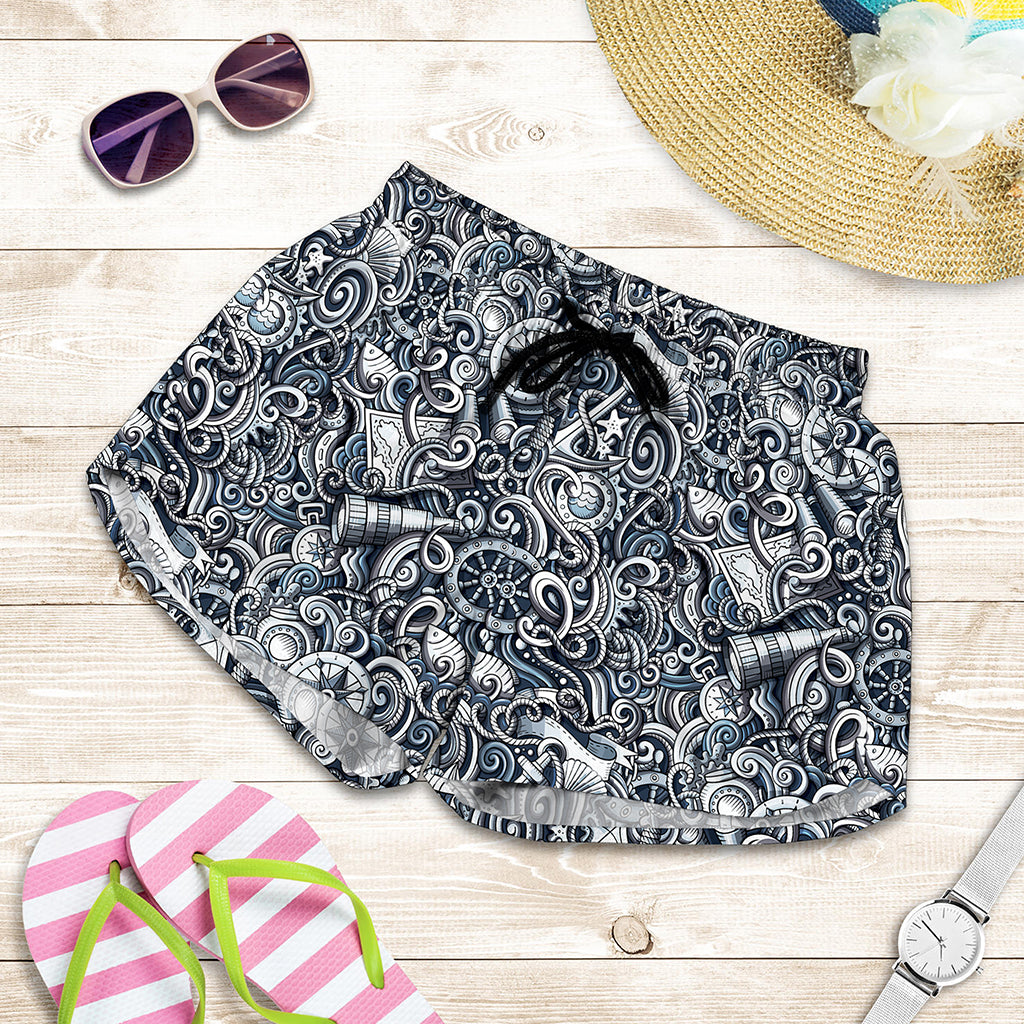 Abstract Nautical Anchor Pattern Print Women's Shorts