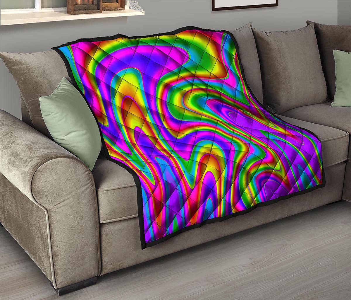 Abstract Neon Trippy Print Quilt