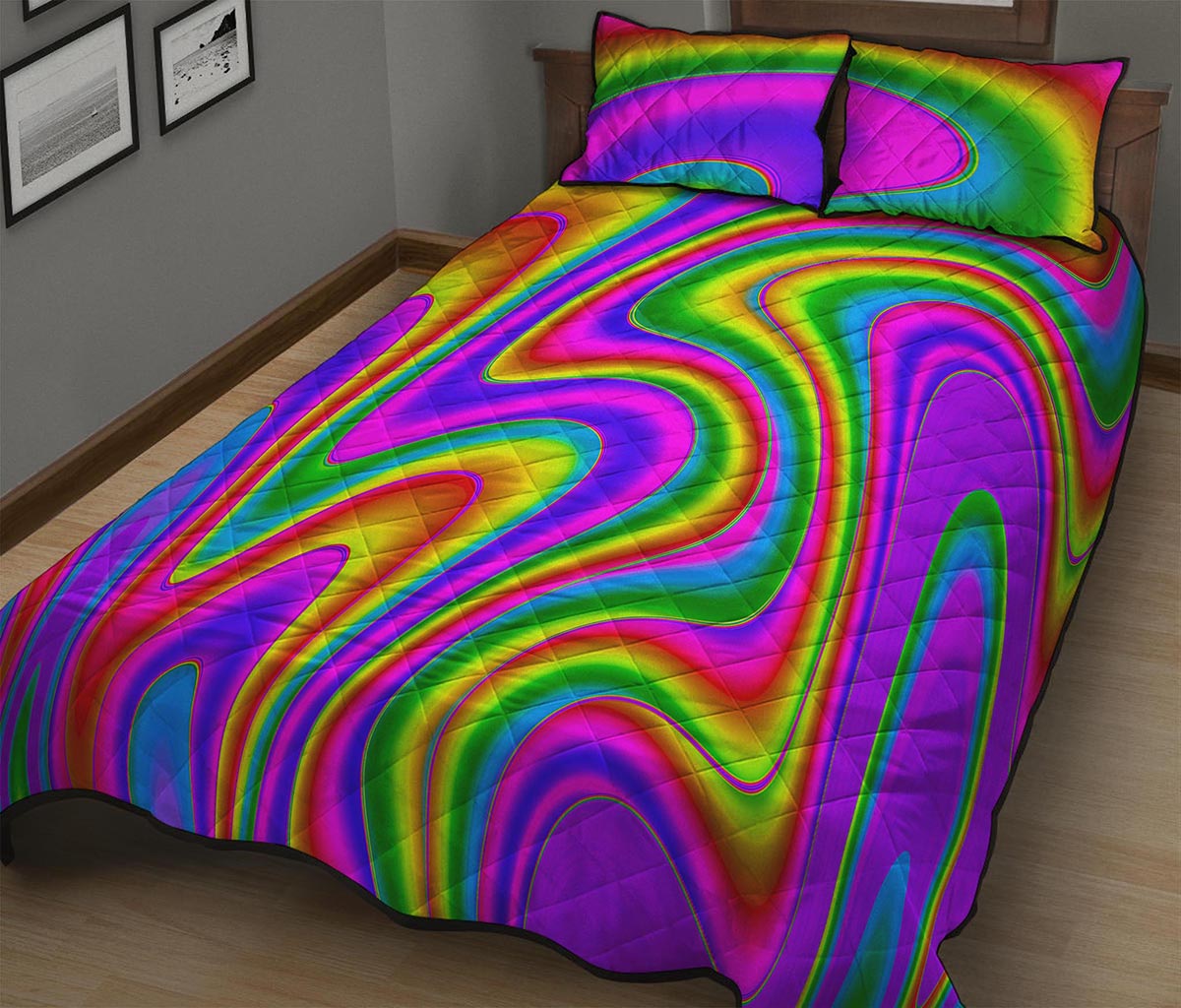 Abstract Neon Trippy Print Quilt Bed Set