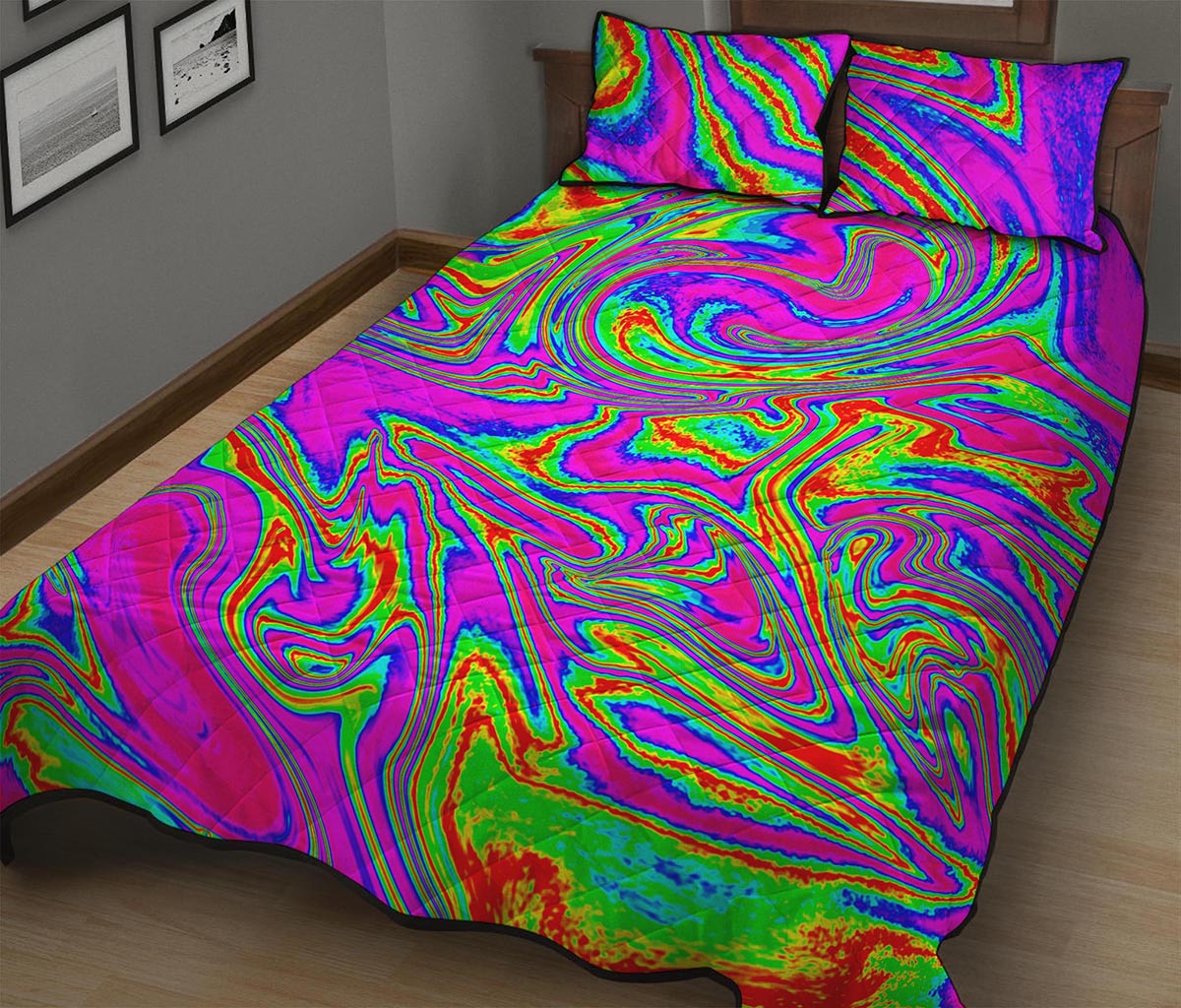 Abstract Psychedelic Liquid Trippy Print Quilt Bed Set