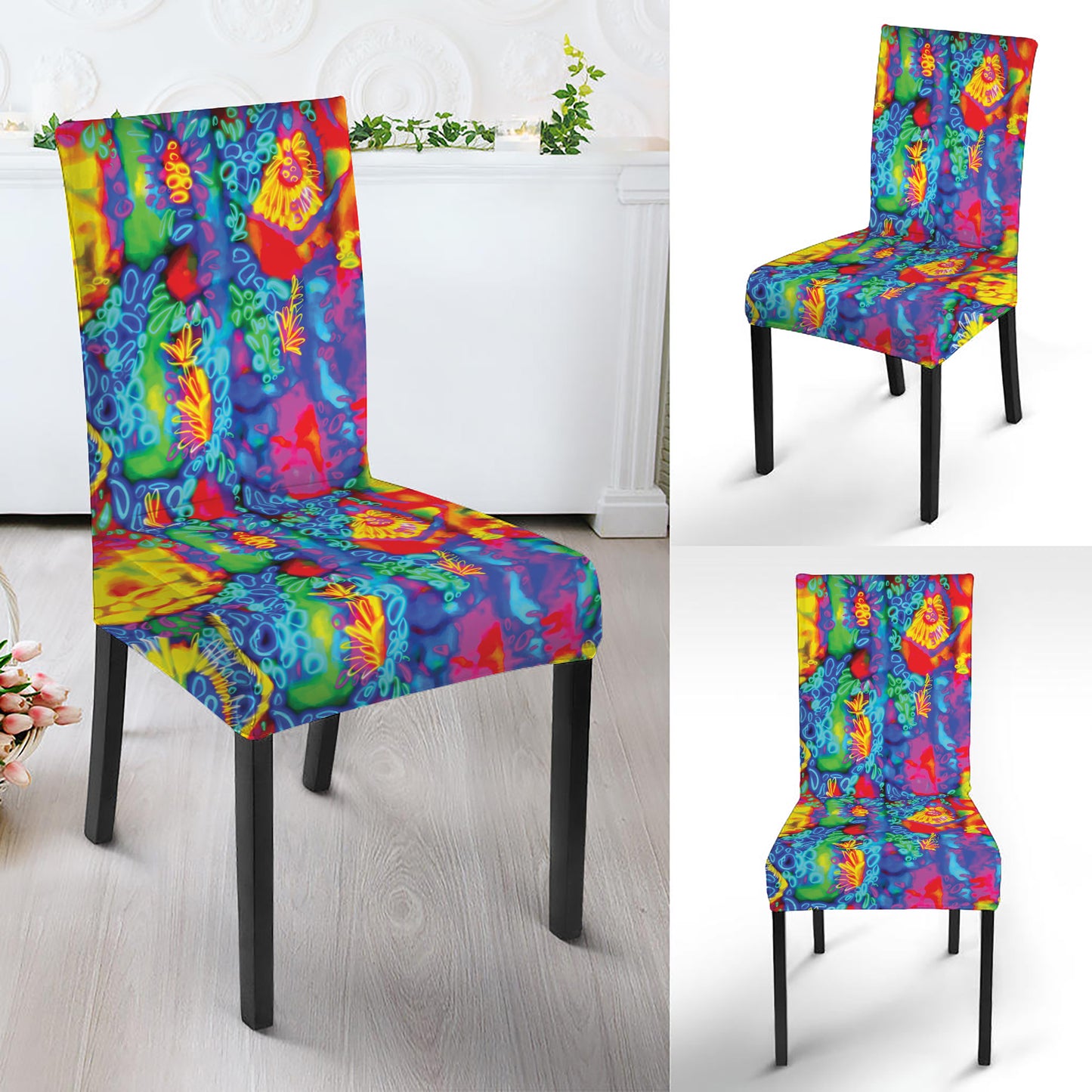 Abstract Psychedelic Print Dining Chair Slipcover